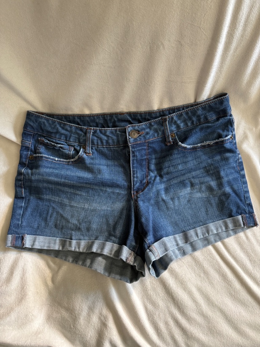 Time and Tru Dark Blue Rolled Hem Jean Shorts